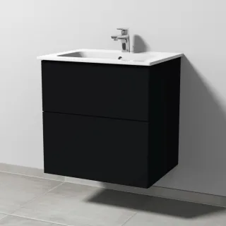 Sanipa 3way Waschtischunterbau zu Duravit ME by Starck Waschtisch mit 2 Auszügen, Schwarz-Matt SF72408