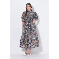 Ulla Popken Maxikleid Maxikleid Gobelinmuster A-Linie Stehkragen Halbarm