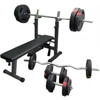 GORILLA SPORTS Hantelbank Hantelbank mit Langhantelset Gripper 100 kg, (18-tlg)