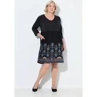 Ulla Popken Jerseykleid Jerseykleid A-Linie V-Ausschnitt 3/4-Arm Taschen