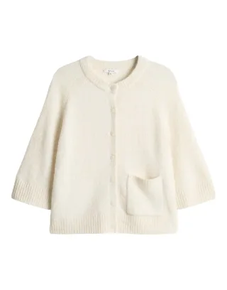 Opus - Strickjacke mit 3/4-Ärmeln und Rundhalsausschnitt beige - Gr. - 42