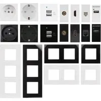 Maclean Steckdose, Modulare Unterputz-Steckdosen [Schuko/USB/LAN/HDMI/TV ] + Glasrahmen