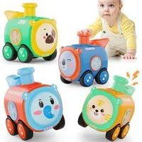 CLTYQ Spielzeug-Auto Push-to-Play-Autospielzeug,Baby-Eisenbahnspielzeug 4-teiliges Schiebe, Baby-Tier-Rennautos, Baby-Spielzeugauto-Sets, mit Reibungsantrieb