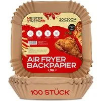 MEISTERZWECK4U Backpapier Airfryer Backpapier 100 Stück 16x16cm oder 20x20cm, Hitzebeständig bis 220 °C