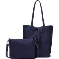 ITALYSHOP24 Schultertasche SET 2in1 Damen Tasche Umhängetasche XXL Hand-Tasche Shopper Tote Bag, Crossbody Reisetasche Henkeltasche Workbag Veganes Wildleder CrossOver