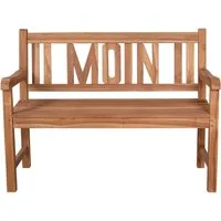 deVries Gartenbank deVries Teakholz Gartenbank Woodie MOIN 120 cm, naturbelassenes Massivholz aus Teak, eingearbeitetes Moin-Motiv