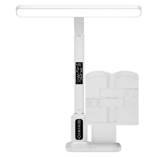 Elfeland LED Eye-Care Desk Lamp 3 Color Temperatures & 5-Level Brightness Dimmable USB Rechargeable 6000mAh With Clock &