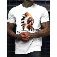RMK T-Shirt Herren Shirt Casual Freizeitshirt Sommer Häuptling Indigene Print aus 100% Baumwolle