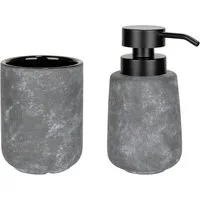 WENKO Badaccessoire-Set Sacile, Set, 2 tlg., bestehend aus Seifenspender und Zahnputzbecher, Keramik in Beton-Optik