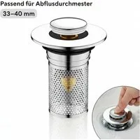 JASLIFE Waschbeckenstöpsel Pop-up-Ablaufstopfen für Waschbecken Ablaufloch Ø 33-40mm, (2 St), Für Ablauflöcher mit Ø 33–40 mm