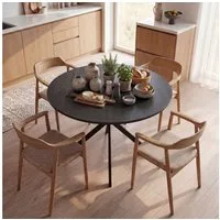 HOMCOM Esstisch Küchentisch im Industriestil mit Stahlbeinen für 4 Personen (für Esszimmer, Küche, Wohnzimmer, 1-St., rund, 100 x 100 x 75 cm), Schwarz