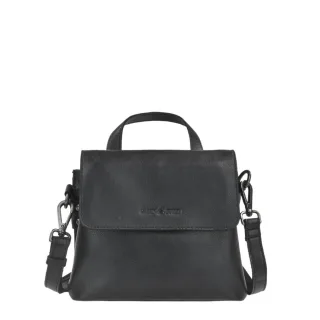Kleine Damen Umhängetasche schwarz mit Tragegriff Leder 22x18cm | Greenburry Schultertasche mit Überschlag für einen perfekt strukturierten Alltag 251