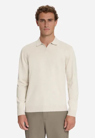 No Excess - Pullover Polo V Melange Stone - Gr. - M