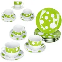 MamboCat Kaffeeservice 18tlg Kaffeeservice Pula grün Porzellan 6 Pers. Tassen Teller Punkte, Porzellan