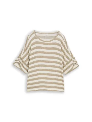 Tom Tailor - T-Shirt mit Turn-Up-Funktion olive white stripe - Gr. - XL