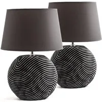 BRUBAKER Nachttischlampe 2er Set Tischlampe "Zen Garden", ohne Leuchtmittel, 2x moderne Nachttischlampen mit Keramikfuß - Tischlampen Set - Modern