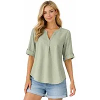 Eight2Nine Hemdbluse Eight2nine Damen Leinen Bluse atmungsaktiv Kurzarmbluse Sommer Urlaub