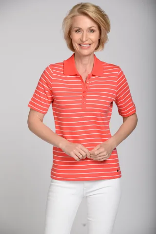 CLARINA - NOS Poloshirt,1/2 Arm, Ringel 451 geranie-weiss - Gr. - 44