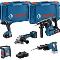 18V Profi Set, 5 Werkzeuge (GBH 18V-26, GSB 18V-65, GSA 18V-LI, GWS 18V-11, GLI 18V-1200 C), Werkzeug-Set blau, 3x Li-Ion Akku 5,0Ah, in XL-BOXX