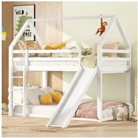 TavilaEcon Etagenbett Kinderbett, Hausbett mit Rutsche und Leiter in kreativem Design, aus Kiefernholz und MDF, mit durchgehenden Absturzsicherungen