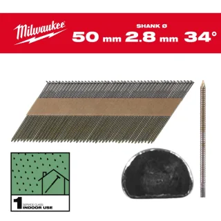 Milwaukee D-Kopf-Nägel 34° Ringschaft SC1 2.200 Stück, blank - 4932492599