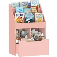 HOMCOM Kinderregal mit Schublade, 3 Ablagefächern und 2 offenen Fächern, Aufbewahrungsregal 1-tlg., für Kinderzimmer, Spielzimmer, Rosa, 60 x 29,9 x 90 cm