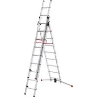 Hailo Anlegeleiter S100 ProfiLOT, Aluminium Kombileiter 3-teilig 2x9 + 1x8 Sprossen