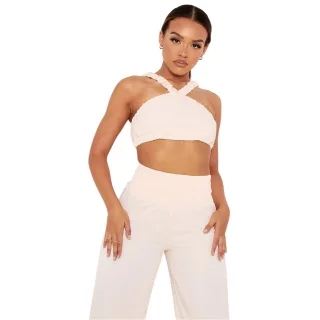 Missy Empire - Kurzes Top für Damen, mit Trägern (Cremefarbe)