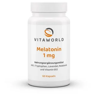 Vitaworld Melatonin 1 mg | 60 Kapseln | mit L-Tryptophan, Vitamin B12 und Lavendel | vegan