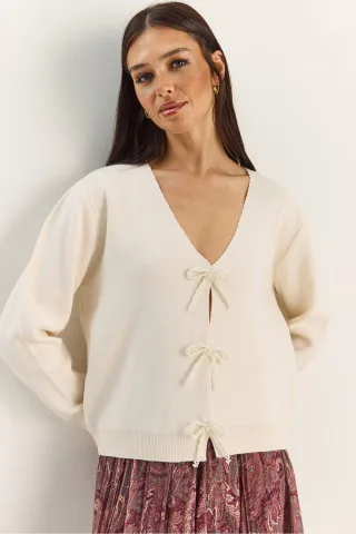 Knopf Detaillierter Strick V-Ausschnitt Cardigan
