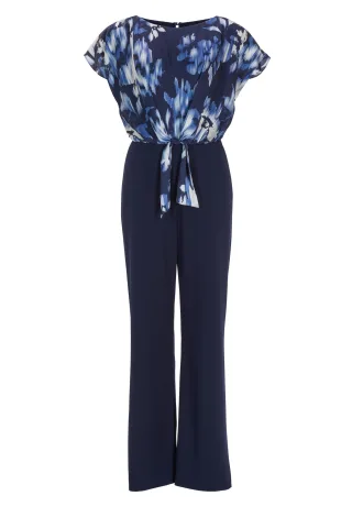 SWING - Jumpsuit mit bedrucktem Satin Top und Knoten Detail navy - Gr. - 38