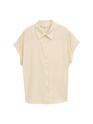 Tom Tailor - Loose Fit Bluse mit Leinenanteil beige - Gr. - 36