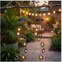 Haushalt International LED Dekolicht, LED-Leuchtmittel fest verbaut, Warmweiß, 2x LED Solarleuchte Windspiel Hängelampe Klangstäbe Garten H 75 cm