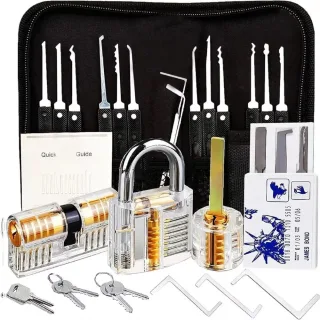 Premium Lock Pick Set 32 Piece Professional Transparent Training Locks Stainless Steel Anti Slip Grip Lock Picking Tools