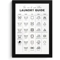 MuchoWow Poster Waschanleitung - Waschmaschine - Symbole, (1 St), Bilderrahmen, Zimmer Deko, Bild für Wohnzimmer, 20x30 cm