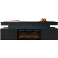 MIRJAN24 TV-Schrank EF 2D Glossa mit Kamin (mit zwei Drehtüren) mit blauer LED-Beleuchtung, Realistische LED-Flamme