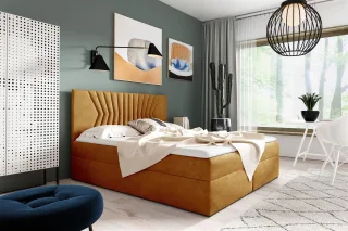 Boxspringbett Schlafzimmerbett 180x200cm LAZARO Nr.2 Gelb inkl. Bettkasten