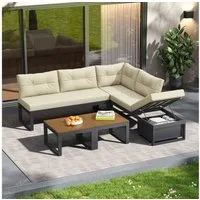 REDOM Gartenlounge-Set Stauraum und wetterfestem Polyesterbezug, (Gartenmöbelset mit verstellbarer Rückenlehne (3 Stufen)und Liegefunktion, Balkonset Sitzgruppe)