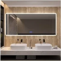 AQUALAVOS Badspiegel Badspiegel 100-160cm mit LED Beleuchtung Lichtspiegel Wandspiegel, Beschlagfrei, Kalt/Warm Licht, dimmbar, Helligkeit-Speicherfunktion