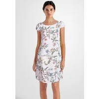 PEKIVESSA Sommerkleid Leinenkleid knielang kurzarm (Einzelartikel, 1-tlg) Leinenstoff mit Blumenmuster