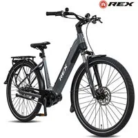 REX E-Bike Cityrad REX Commuter+ 28 Zoll, Mittelmotor, MIK Gepäckträger, für Damen&Herren, 7 Gang Freilauf Schaltwerk, Mittelmotor, 468 Wh, E-Bike max.120km, hydraulische Bremsen, blau&grau
