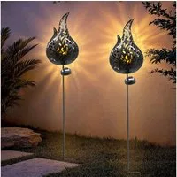 Spetebo LED Solarleuchte Gartenstecker Flamme mit LED Glaskugel - 2er Set, Solar betrieben, LED fest integriert, gelb, mit Flammenlicht