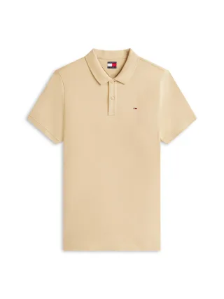 Tommy Jeans - Slim Fit Poloshirt mit Flag-Patch beige - Gr. - XL