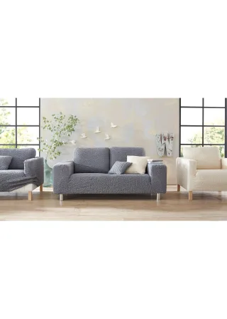 bonprix GAICO Husse mit Crincle Design, grau, Gr.380-530 cm, Die Husse: modernes Design für Sitzmöbel, 60% Baumwolle