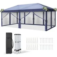 LALAHO Faltpavillon Partyzelt Pop Up Pavillon 3x6m, mit 6 Netzvorhängen, UV-Schutz, mit 6 Seitenteilen, Gartenzelt Gartenpavillon höhenverstellbar,mit Tragetasche,für Garten