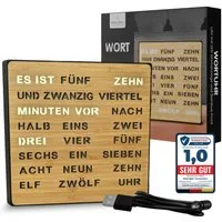 Bada Bing Uhr LED Wortuhr Tischuhr Wanduhr Uhr mit USB Kabel (Bambus Holzfront, LED Beleuchtung, Zeitanzeige in Worten)