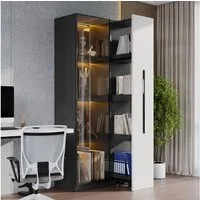 REDOM Vitrine mit Aluminium-Rahmen & gehärteten Glastüren (Packung, 1-St., 70x160x40 cm, mit LED-Beleuchtung & seitlichem Auszug) Mobil auf Rollen als Bücherregal oder Esszimmerschrank