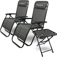 deluxe4home Gartenliege Liegestuhl Set mit Klapptisch I Gartenstuhl Klappbar I Liege Anthrazit, 3-teilig, Flexibles Gewebe