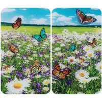 WENKO Herd-Abdeckplatte Universal Modell Sommerwiese, Glas, (Set, 2 tlg), Herdabdeckung für alle Herdarten, kratzfest, mit rutschfesten Füßen