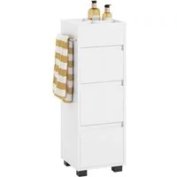 SoBuy Midischrank BZR29, Badschrank schmal, Badezimmerschrank Badkommode Beistellschrank Midischrank Kommode mit 3 Schubladen und 4 Fächern, Badezimmer